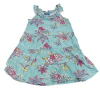 Světlemodré šaty s růžovými květinami Topolino