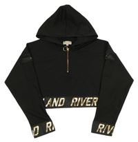 Černá crop mikina s logem a kapucí RIVER ISLAND