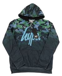 Nové - Tmavomodro-zelená vzorovaná mikina s logem a kapucí Hype 