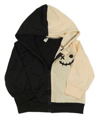 Černo-vanilková propínací mikina se smajlíkem a kapucí 