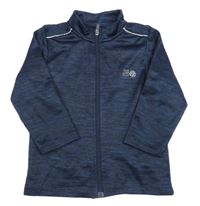 Tmavomodro-černá žíhaná propínací thermo mikina s nápisem