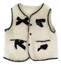 Smetanová huňatá vesta s mašlemi 