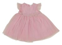 Růžové šifonovo/tylové slavnostní šaty s kytičkami 