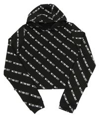 Černá crop mikina s nápisy a kapucí 