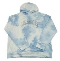 Světlemodro-bílá batikovaná mikina s nápisem a kapucí Shein