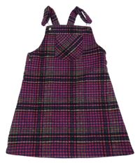 Fuchsiovo-safírovo-žluté kostkované vzorované vlněné šaty s kapsou Nutmeg