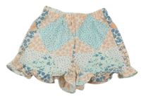 Bílo-světlemodro-lososové květované kraťasy Matalan