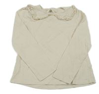 Smetanové triko s madeirovým límečkem 