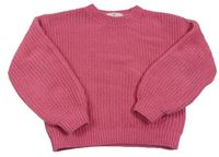 Růžový žinylkový crop svetr H&M