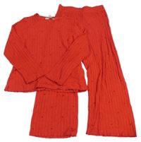 2set - Červené žebrované flare kalhoty + triko se srdíčky Lounge Wear