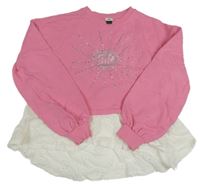 Růžovo-bílá tepláková crop mikina se všitou košilí River Island