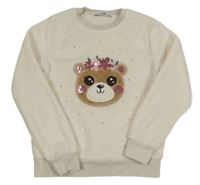 Smetanová chlupatá mikina s medvídkem C&A