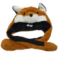 Nové - Oranžovo-černo-bílá chlupatá čepice s liškou Dunnes 