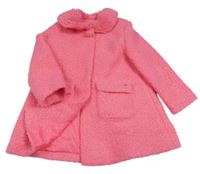 Růžový huňatý podšitý kabát s kožíškem Mayoral