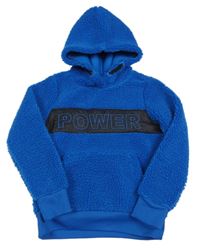 Modrá huňatá mikina s nápisem a kapucí Crane