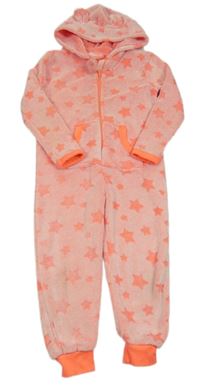 Neonově oranžová chlupatá kombinéza s hvězdičkami a kapucí Kiki&Koko