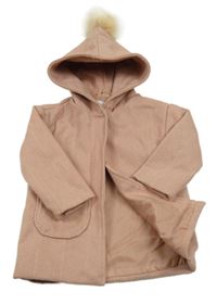 Světlerůžový vzorovaný flaušový podšitý kabát s kapucí Fox&Bunny