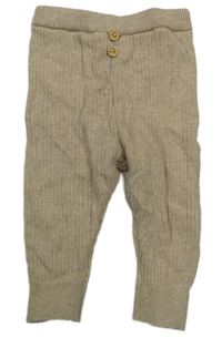 Béžové žebrované pletené kalhoty Zara