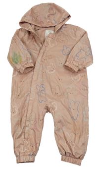 Světlerůžová šusťáková jarní kombinéza se zajíčky a kapucí M&S