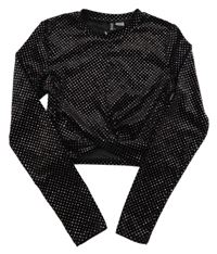 Černé sametové crop triko se třpytkami H&M