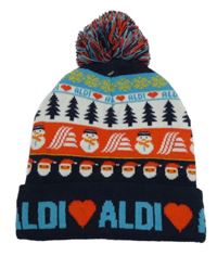 Barevná pruhovaná pletená čepice s vánočním motivem