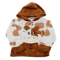 Bílo-hnědá vzorovaná plyšová mikina se žirafou a kapucí 