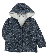 Tmavomodrá melírovaná fleecová zateplená bunda s bobrem a kapucí Orsolino 