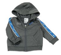 Šedá propínací sportovní mikina s logy a kapucí Nike