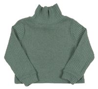 Zelenošedý žebrovaný crop svetr s rolákem PatPat