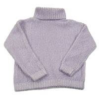 Fialovo-bílý melírovaný chlupatý svetr s rolákem Primark