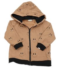 Starorůžovo-černá propínací mikina se smajlíky a kapucí 