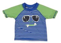 Modro-bílo-zelené pruhované UV tričko s příšerkou Alive 