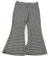 Černo-bílo-stříbrné kostkované flare kalhoty Matalan