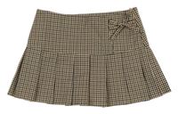 Béžovo-černo-bílá kostkovaná skládaná sukně s mašlí Primark