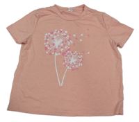 Broskvové crop tričko s pampeliškami Shein