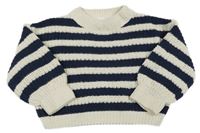 Tmavomodro-bílý pruhovaný žinylkový oversize svetr Topolino