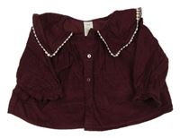 Vínová manšestrová šatová tunika s volánky H&M