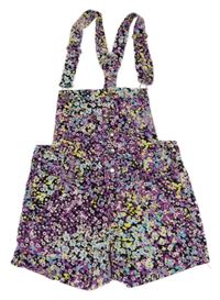Fialovo-barevné květované laclové riflové elastické kraťasy H&M