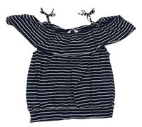 Tmavomodro-bílý pruhovaný top s volánkem H&M