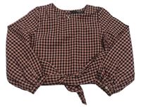 Starorůžovo-černá kostkovaná crop halenka George