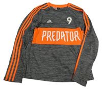 Šedo/černo-křiklavě oranžové melírované funkční sportovní triko s nápisem a číslem Adidas