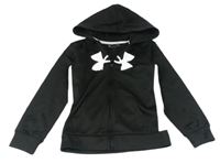 Černo-bílá funkční sportovní propínací mikina s logem a kapucí UNDER ARMOUR