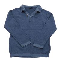 Tmavomodro-modrý melírovaný vzorovaný svetr s dinosaurem a límečkem Next