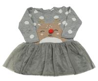 Šedé melírované svetrovo/tylové šaty se sobem a puntíky a třpytkami H&M
