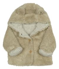 Světlebéžová chlupatá zateplená bunda s kapucí s oušky Matalan
