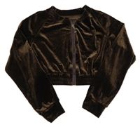 Tmavohnědá lesklá sametová propínací crop mikina 