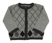 Šedo-tmavošedý károvaný melírovaný propínací svetr authentic baby