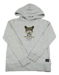 Šedá melírovaná mikina s pejskem a kapucí JACK&JONES 