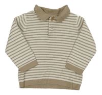 Bílo-béžový pruhovaný žebrovaný úpletový svetr s límečkem F&F