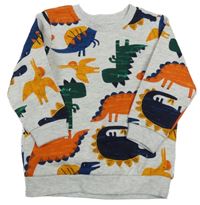 Světlešedá melírovaná mikina s dinosaury Matalan